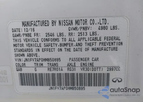 2017 Infiniti Q50 Red Sport 400 from USA, damaged, VIN JN1FV7AP0HM850895